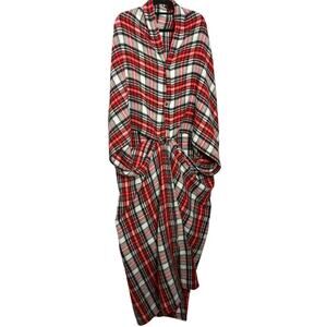 Tennesse Woolen Mill Wearable Blanket Snap Zip Red Black Plaid Cozy Lounge USA